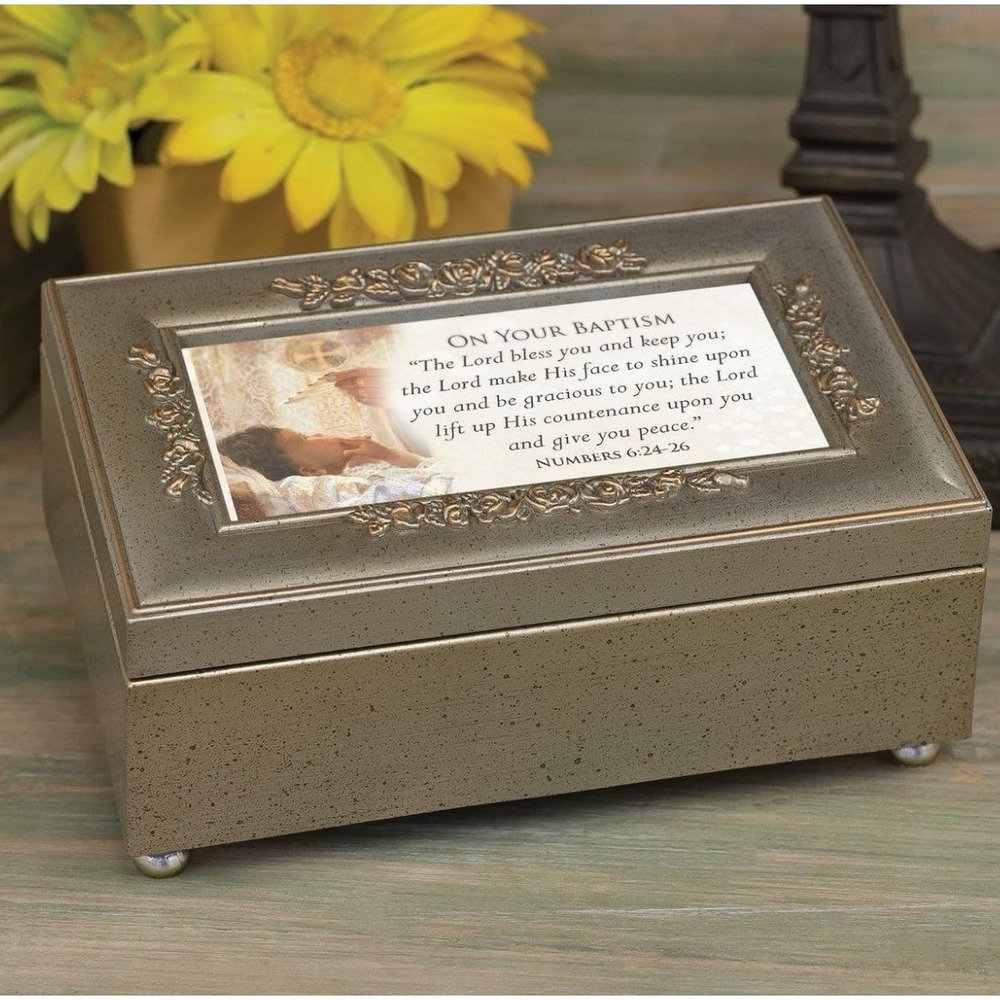 Cottage Garden Baptism Music Jewelry Box Plays Amazing Grace Photo Frame New